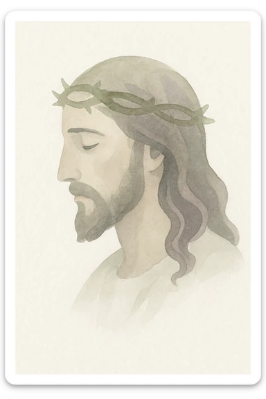 Jesus head from side view, soft watercolor style, serene sticker