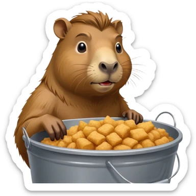 Muscular capybara with Johnny Depp features, goatee, long hair, sitting in a KFC bucket sticker