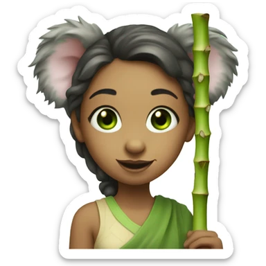 Girl with green eyes and koala ears holding bamboo stick  sticker