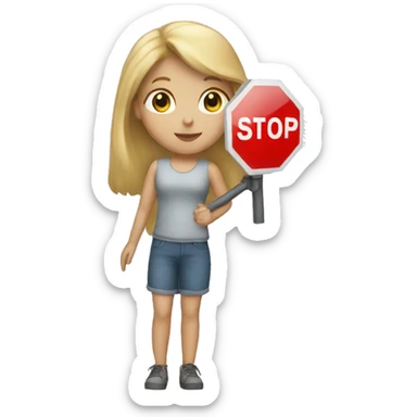 blond Girl holding a stop sign in her hand sticker