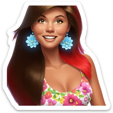 smiling girl with flower jewelry sticker