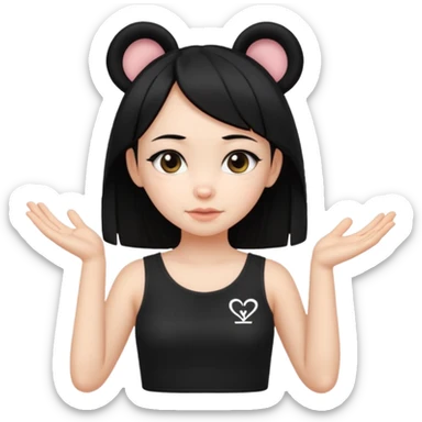 Кошка девочка, черные волосы, милые ушки, черный топик, руки показывают грудь, на топике надпись "дариночка" sticker
