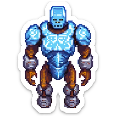 Minecraft iron golem spawner with visible iron golem inside, pixel art style, 8-bit look sticker