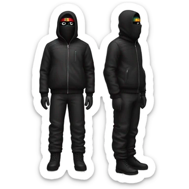 Generate ma a german roadmenwith a gucci bag an fullblack outfit and a ski mask standing full body + legs looking at the camera sticker