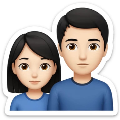 A girl with black hair standing next to a short boy with brown hair sticker