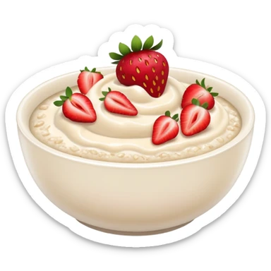 A bowl of porridge with strawberries sticker