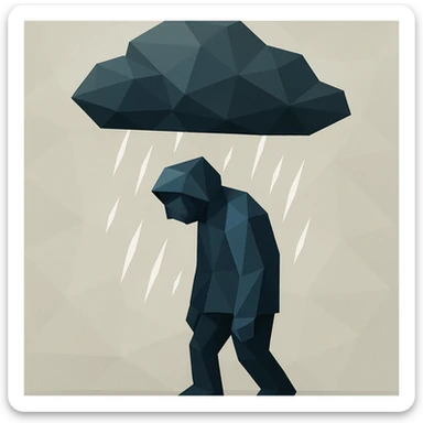 low-poly polygonal storm cloud over a figure in polygonal style sticker
