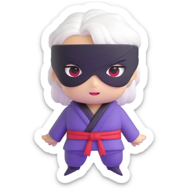 Satoru Gojo from Jujutsu Kaisen, white hair, blindfold, confident smirk, chibi face proportions, energetic expression sticker