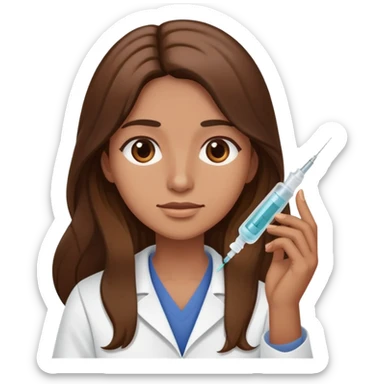 Enfermera con pelo largo cafe y una inyeccion  sticker
