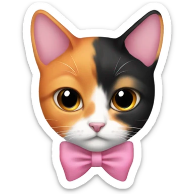 Calico cat with half face orange half face black and pink bow sticker