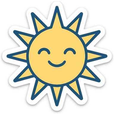 cheerful yellow sun with a smiling face, clean modern illustration style sticker