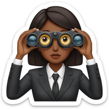a woman with dark hair in a business attire looking into binoculars sticker