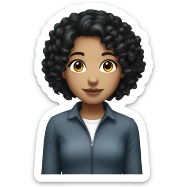 Girl with medium black curly hair, dark eyes and white skin sticker