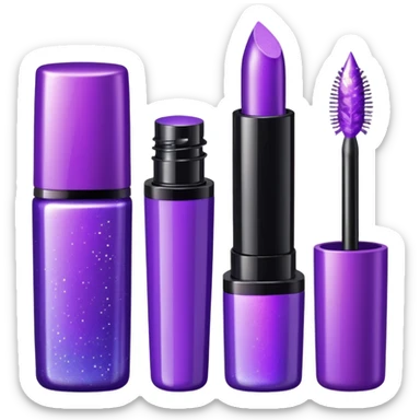 cosmetics (lipstick, perfume, mascara,..) with sparkle, purple sticker