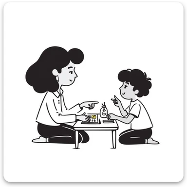 educator or speech therapist with child, who helps child with lessons sticker