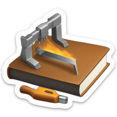 isometric thick BOOK with picture of wood, welder, leather, tools sticker