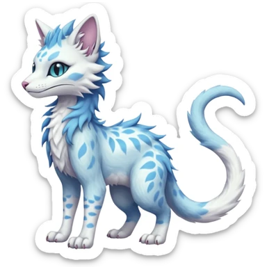 Kawaii whitish pastel divine realistic edgy fantasy feline-vernid-sergal-fursona animal creature with a tufted tail full body with intricate markings  sticker
