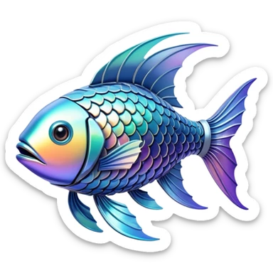 futuristic fish with organic scales on top and robotic jointed fins and tail sticker
