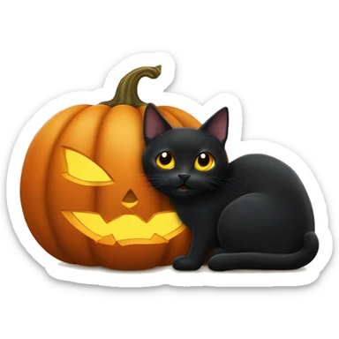 Black cat poking its head out of a pumpkin  sticker