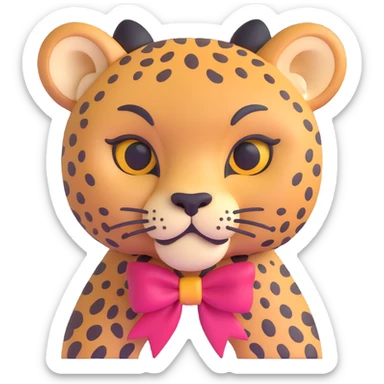 cheetah with a bow, close-up face sticker