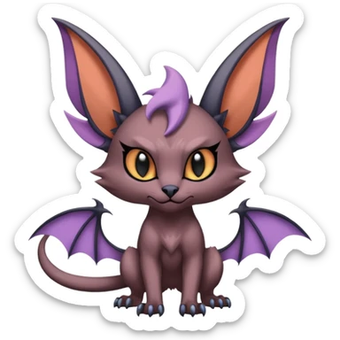 dark dull pointy edgy Noivern-Noibat-Purloin-Torracat-Lykoi-Caracal-bat-cat-Fakemon-fusion-hybrid-creature with bat-wings on head as ears sticker
