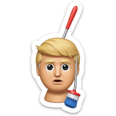 a donald trump shaped toilet brush with shit stains sticker
