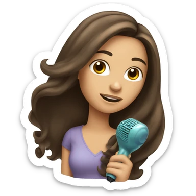 Pretty long brunette hair girl with a hair dryer  sticker