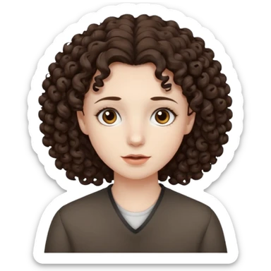 Pale skin, curly dark brown hair, medium brown eyes. sticker