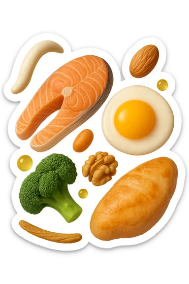 EMOJI STILE IPHONE 3D DI proteine, fibre, grassi sani che fluttuano in aria, iperrealistico 4k sticker