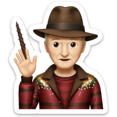 Robert Englund as Freddy Krueger with brown hat, sequin outfit sticker