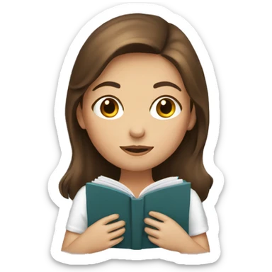 A girl with brown hair with a book sticker