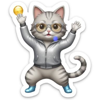 A cat with sparkly glasses dancing awkwardly on its hind legs.


















 sticker