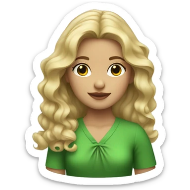 girl with wavy blonde hair wearing green dress sticker