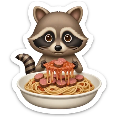 raccoon with SPAM meat  and gooey spaghetti  sticker