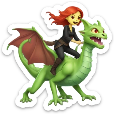 [politically incorrect, shield(
	{ female, alien, witch, color: light green, hair:red, eyes:cat} ]
	on a 
	dragón  sticker