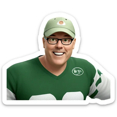 smiling boy in green shirt sticker