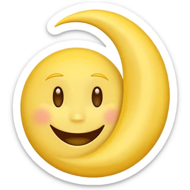 crescent moon with a happy face, simple, expressive sticker