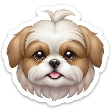 Cinematic Cute Shih Tzu Portrait Emoji, Head playfully tilted with large, sparkling eyes and a fluffy, endearing fur in gentle, pastel tones, simplified yet irresistibly charming, highly detailed, glowing with a warm, cuddly radiance, high shine, radiating affectionate and joyful energy, styled with a soft, playful outline, capturing the essence of a cute Shih Tzu that seems destined to charm everyone in its path! sticker