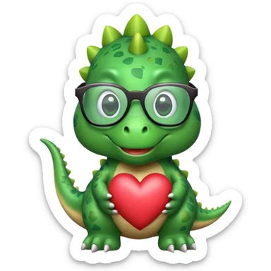 dinosaur in glasses holding hearts sticker