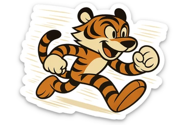 Remove the background so the tiger is on a transparent background, keep the cartoon style and speed effect. Maintain the cartoon style with dynamic speed lines and motion blur effect around the tiger. sticker
