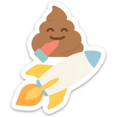 turd with lipstick riding on a rocket, colorful icon sticker