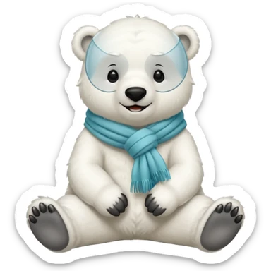 full body polar bear with a scarf sitting sticker