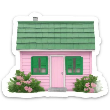 Small pink shack green shutters white roof sticker