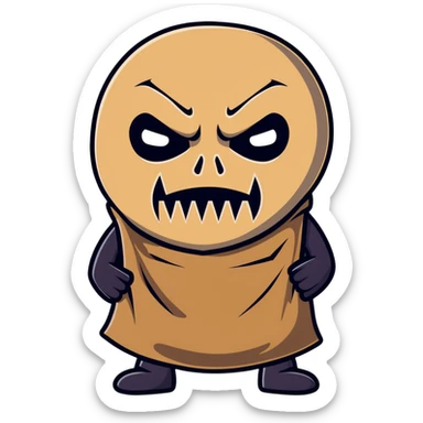 menacing horror character with burlap sack mask and sinister expression sticker