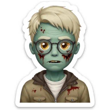 a zombie boy emoji with semi wavy hair and glasses sticker