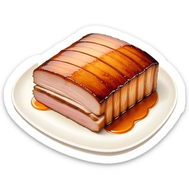 Cinematic tender pork belly, slow-roasted to perfection, crispy caramelized edges, glistening with juices, sliced into thick, rich layers, warm golden tones, luxurious and indulgent. sticker