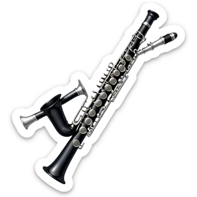 Cinematic Realistic Clarinet, deep black body with gleaming silver keys, rich warm lighting catching every intricate detail, slightly worn mouthpiece adding authenticity, glowing with a timeless and sophisticated presence. sticker