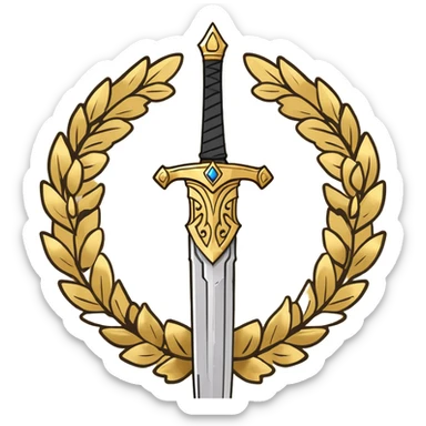 A horizontal rectangular flag with three vertical stripes: red, black (wider), and red. A gold sword, surrounded by a gold wreath, is centered on the black stripe sticker