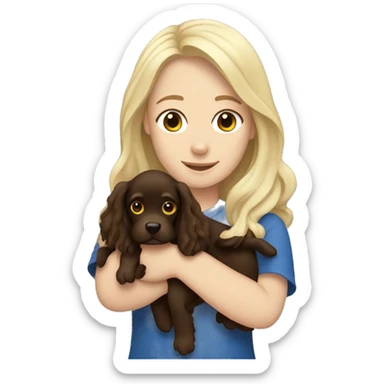 A white blonde girl holding a boykin spaniel in her arms sticker