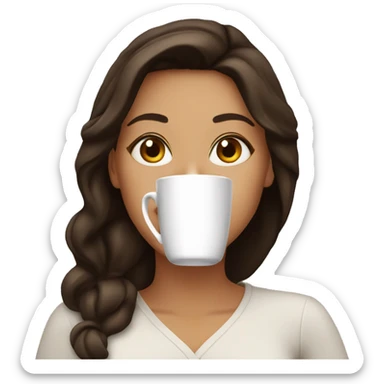 beautiful brunette girl drinks coffee sticker